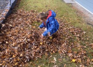 preston playing with the leaves